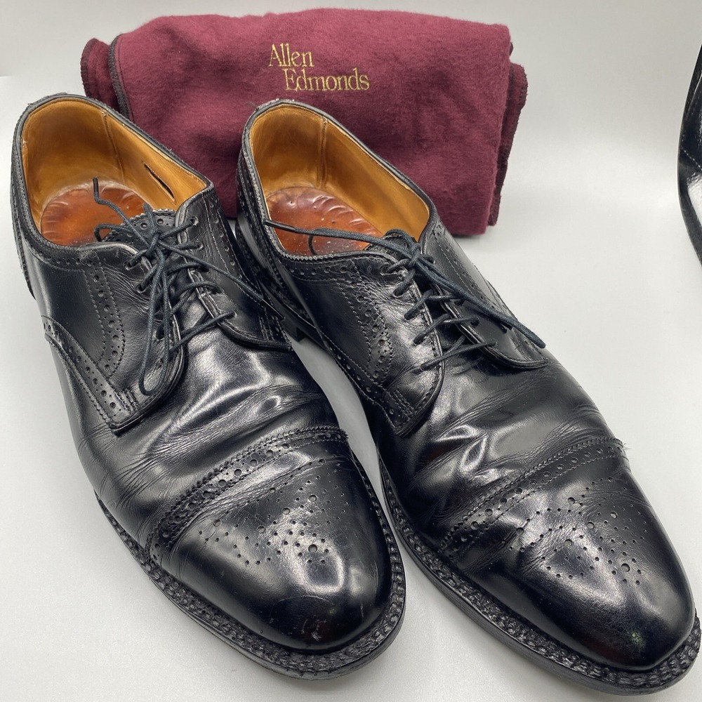 Allen Edmonds Shoes Mens 13 AA Lexington Oxford Black Wingtip Brogue Dress